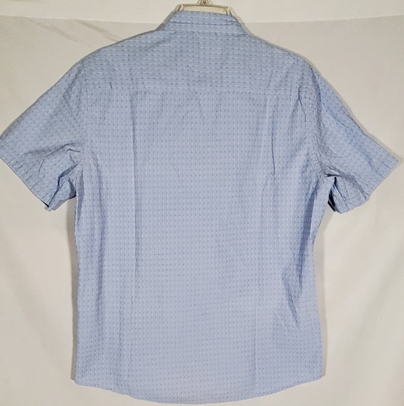 ZAGIRI LIGHT BLUE GEOMETRIC CONTRASTING TRIM PREPPY BODYCON SHIRT MENS LARGE - Picture 5 of 6